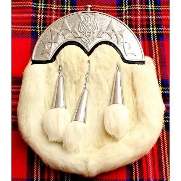 White Rabbit Fur Kilt Sporran with Long Tassels