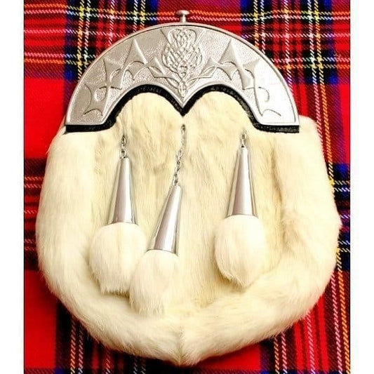 White Rabbit Fur Kilt Sporran with Long Tassels