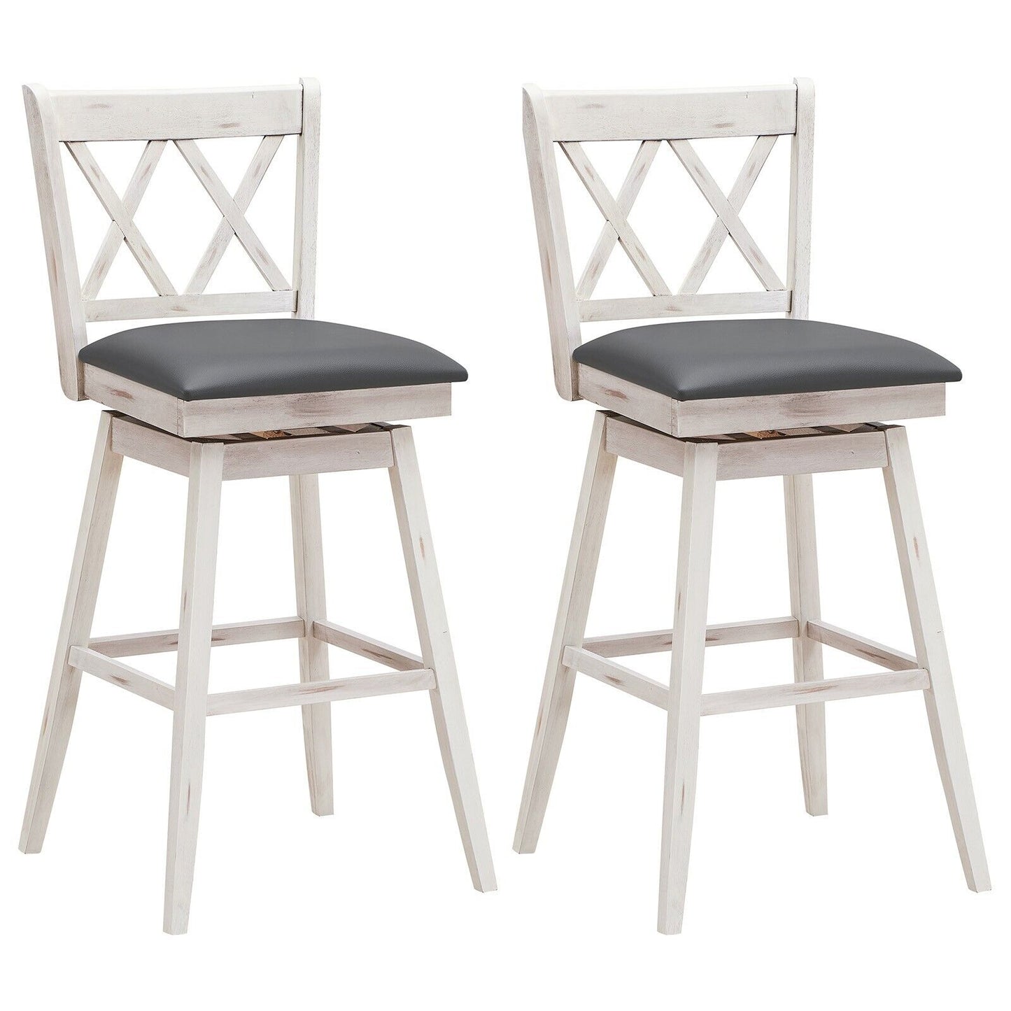 Set of 2 Counter Height Bar Stool with Foot Rest Upholstered Cushion-Black