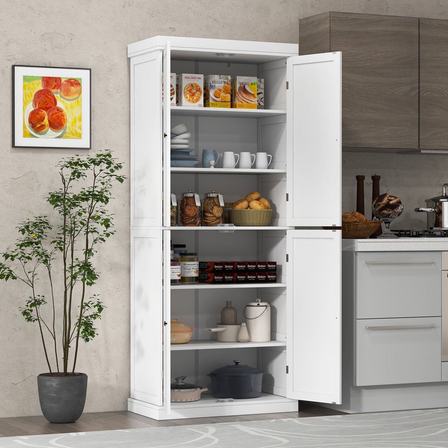 4 Door Freestanding Kitchen Pantry Buffet Cabinet-Black