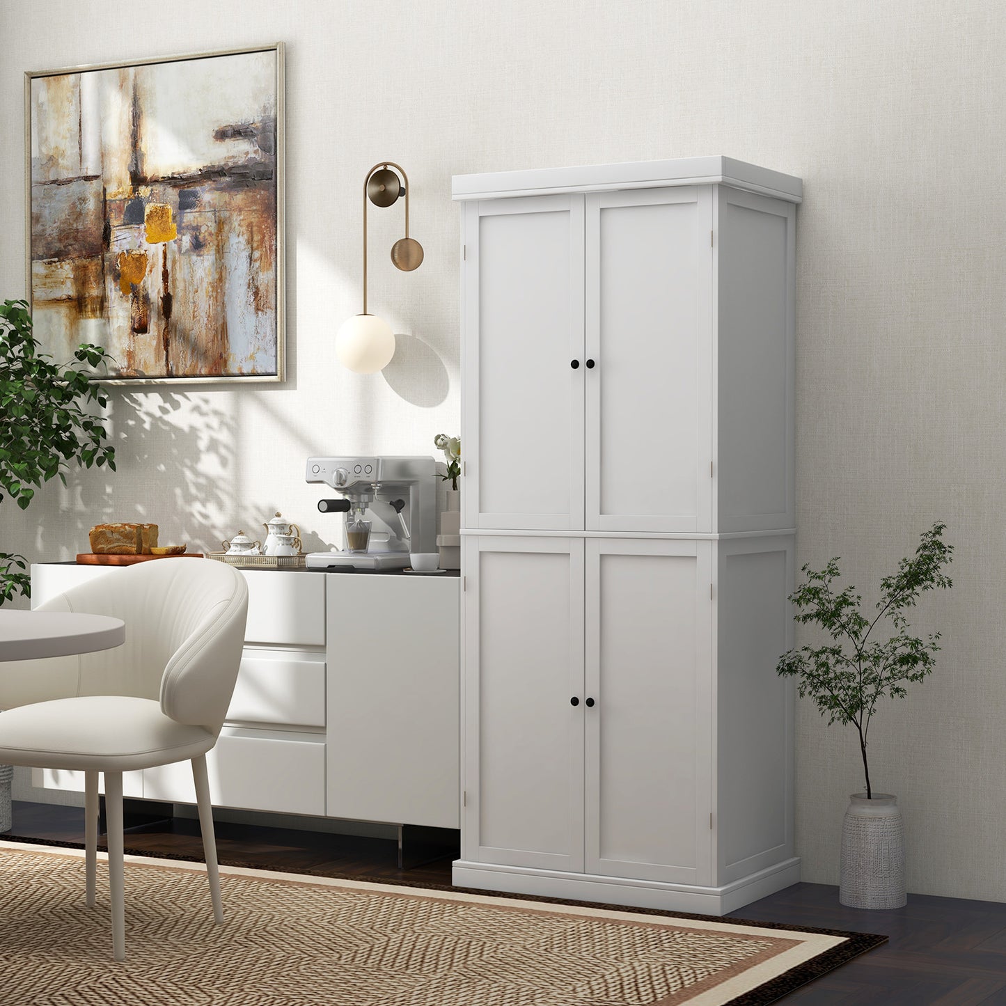 4 Door Freestanding Kitchen Pantry Buffet Cabinet-Black