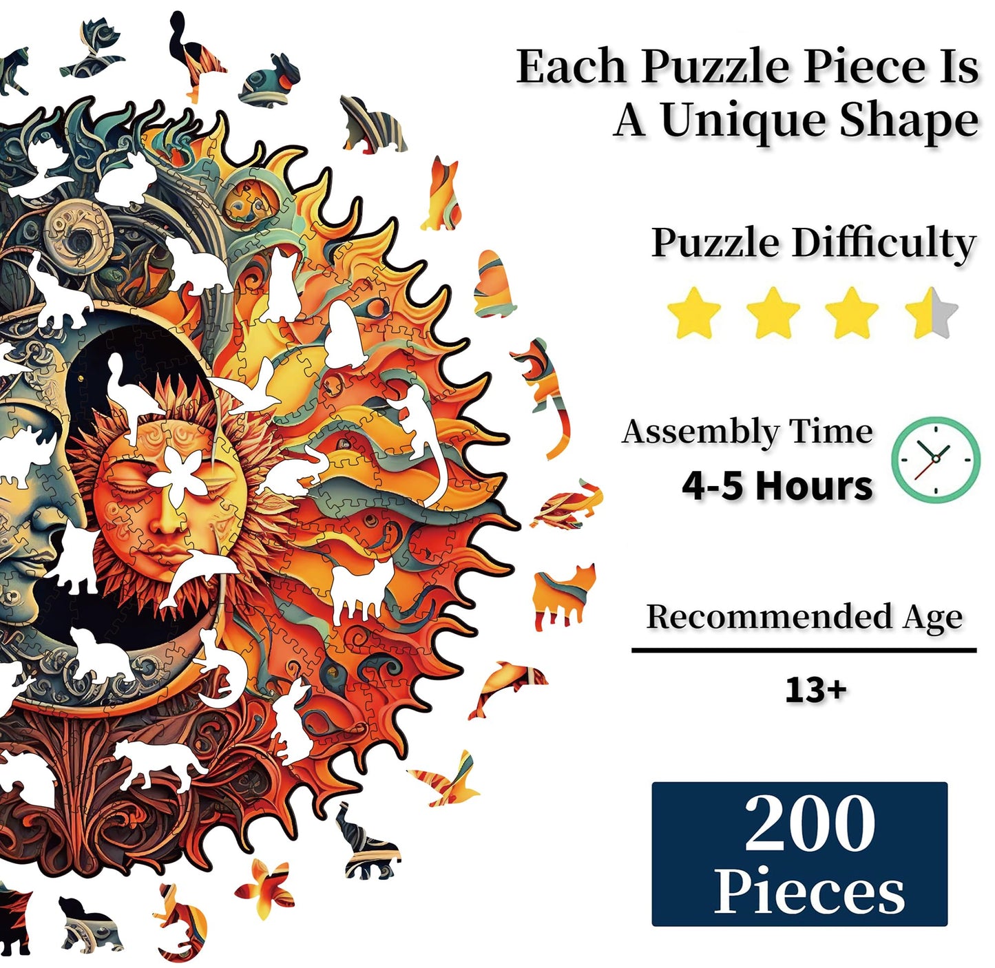 WHJSG Wooden Puzzles for Adults — 200-Piece Irregular Animal Jigsaw Puzzle