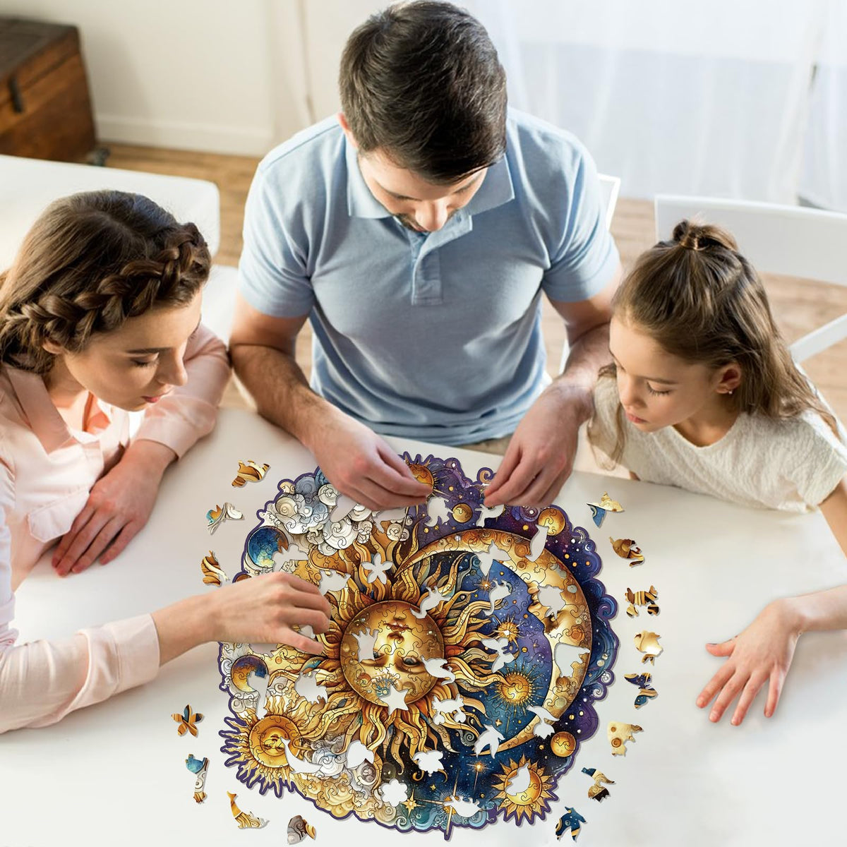 WHJSG Wooden Puzzles for Adults - 200-Piece Sun & Moon Irregular Animal Jigsaws
