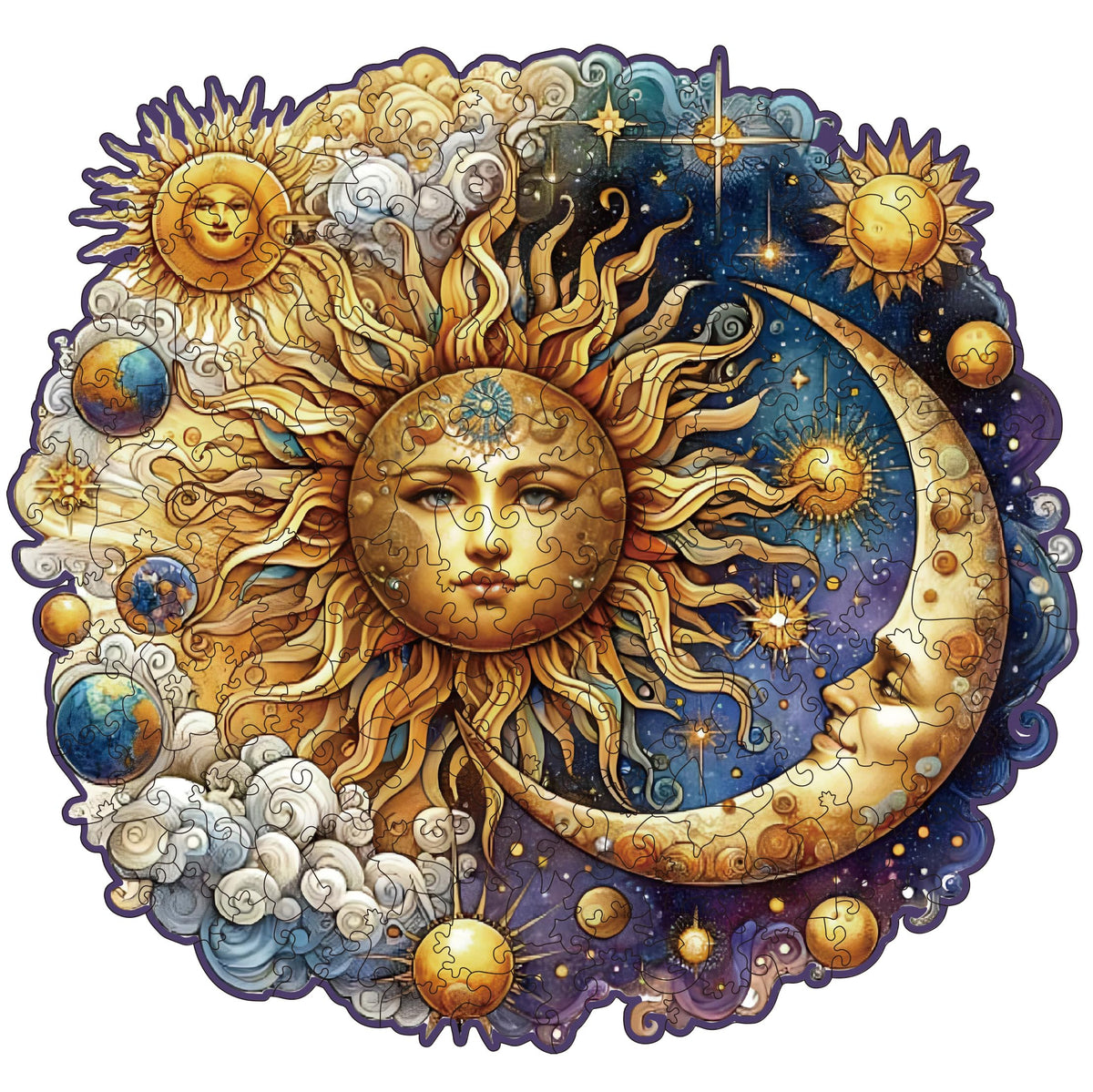 WHJSG Wooden Puzzles for Adults - 200-Piece Sun & Moon Irregular Animal Jigsaws