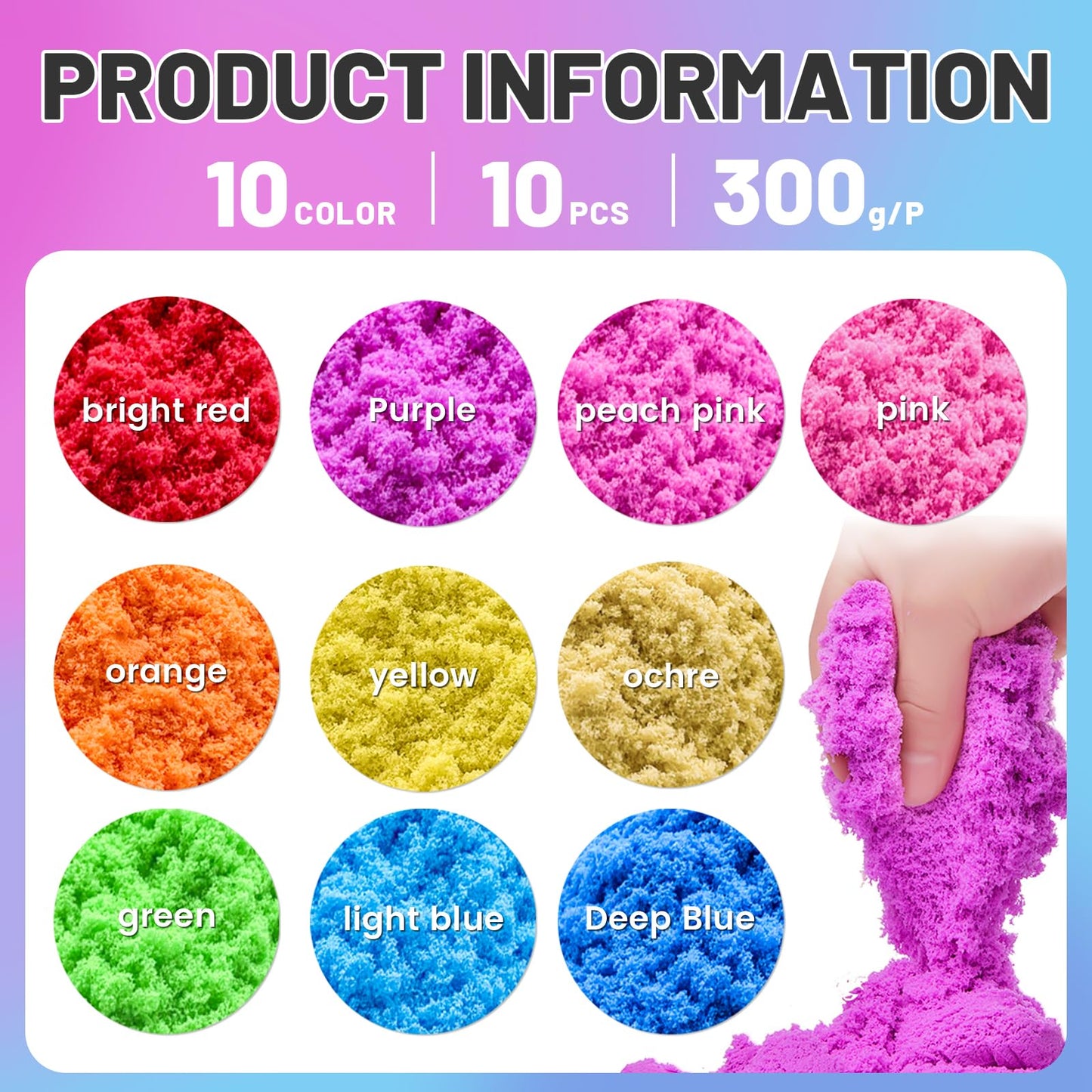 Whkvnng Play Sand for Kids – 6.8 lbs of 10 Colorful Sands | Creative Sand Art Kit