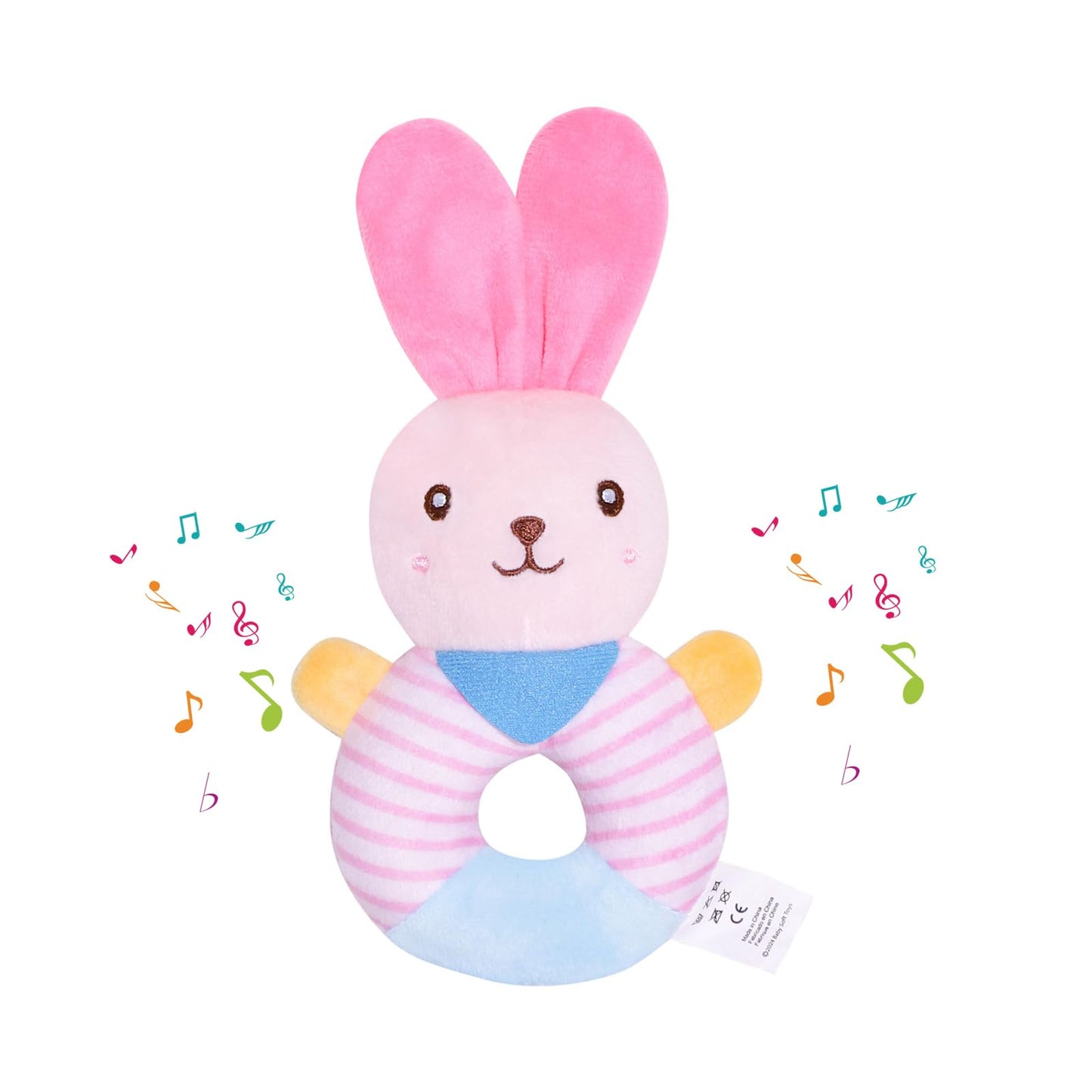 WHNKFB Baby Teether Rattle Toy – Soft Bunny Plush with Crinkle Squeaker