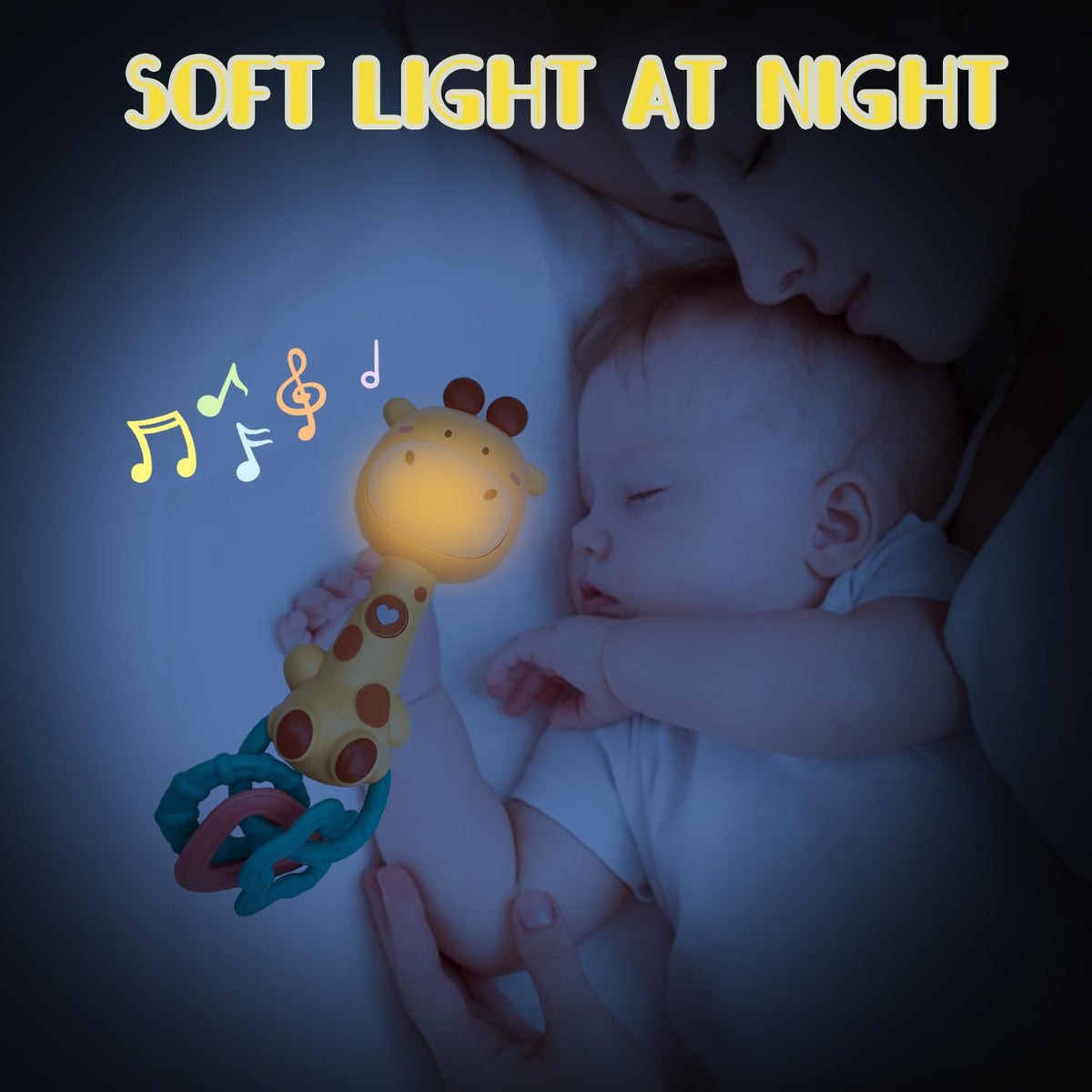 WHNKFB Bright Yellow Giraffe Baby Musical Rattle Toy – Light-Up Teether & BPA-Free
