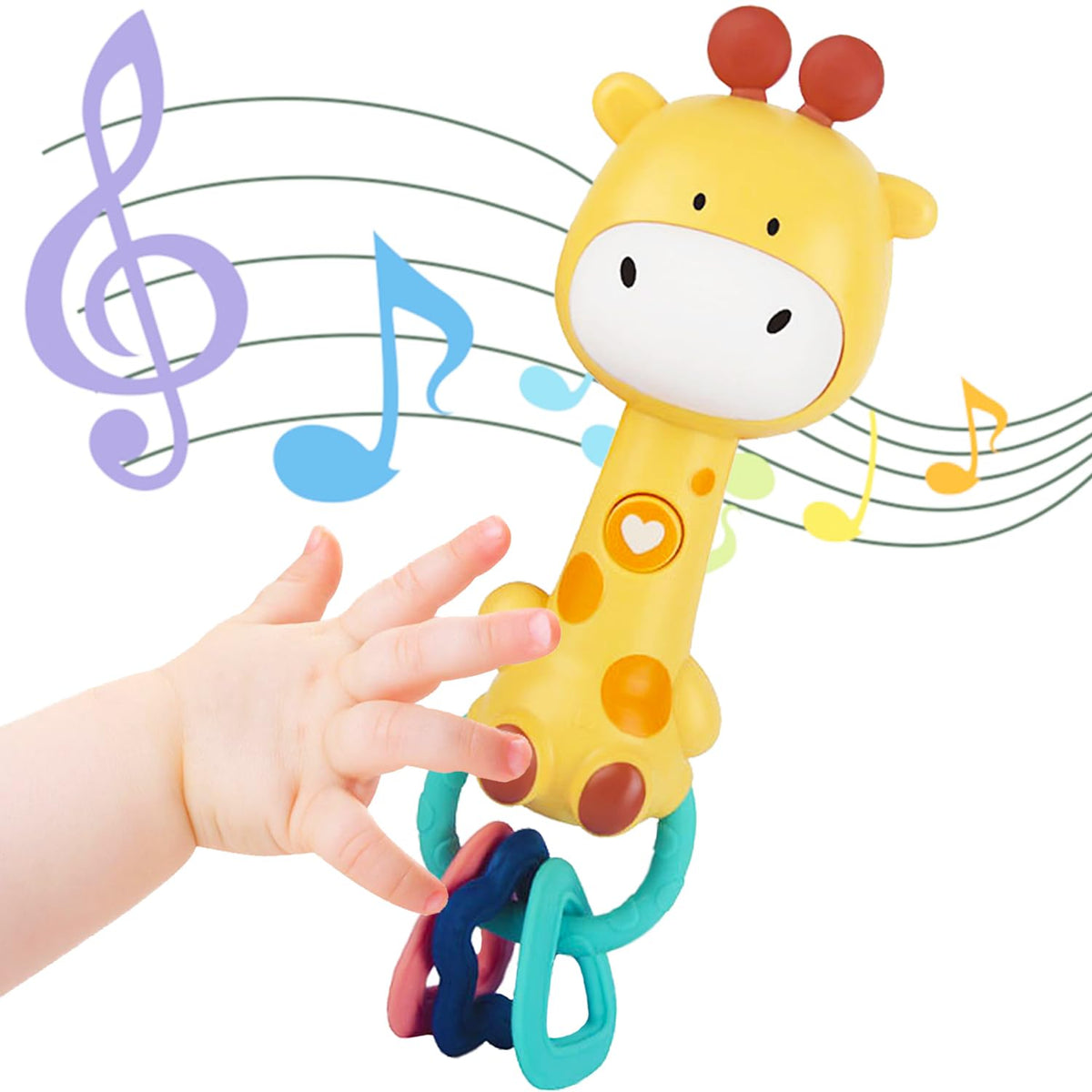WHNKFB Bright Yellow Giraffe Baby Musical Rattle Toy – Light-Up Teether & BPA-Free