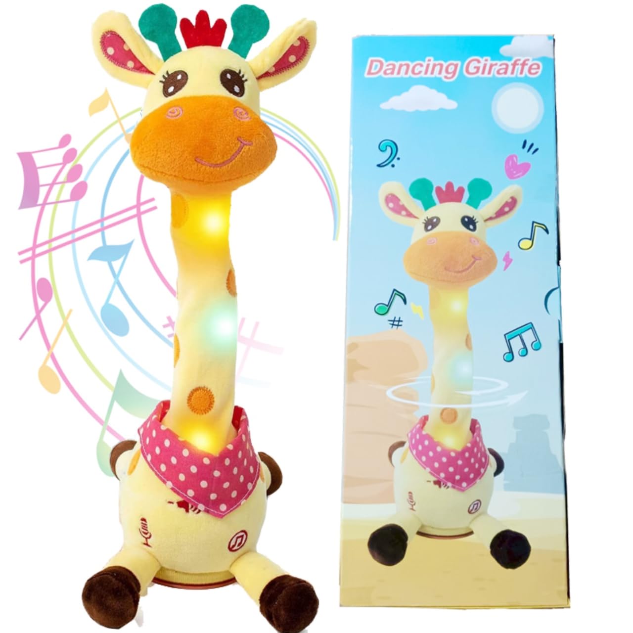 WHNKFB Dancing Giraffe Plush Toy – Talking, Singing & Light-Up Giraffe for Babies 6-12 Months