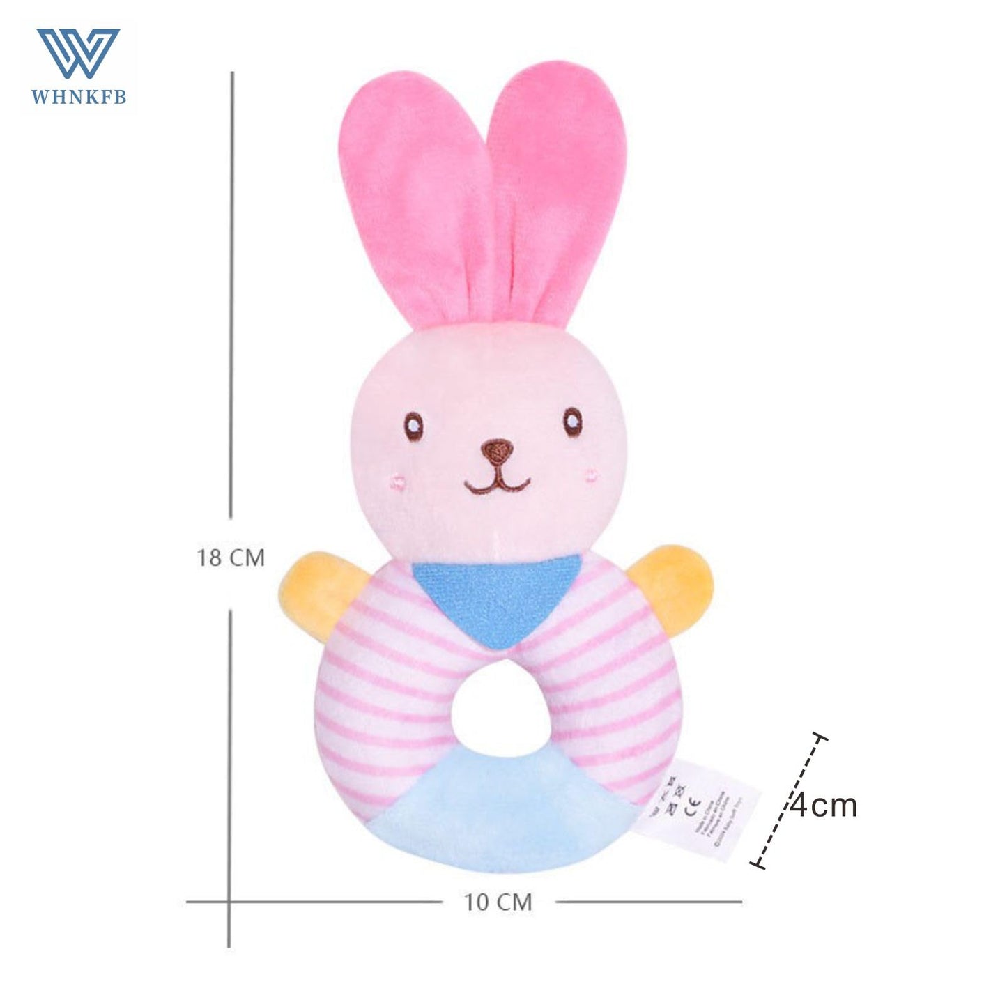 WHNKFB Baby Teether Rattle Toy – Soft Bunny Plush with Crinkle Squeaker