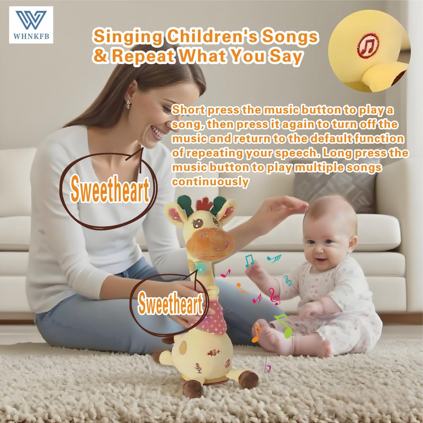 WHNKFB Dancing Giraffe Plush Toy – Talking, Singing & Light-Up Giraffe for Babies 6-12 Months