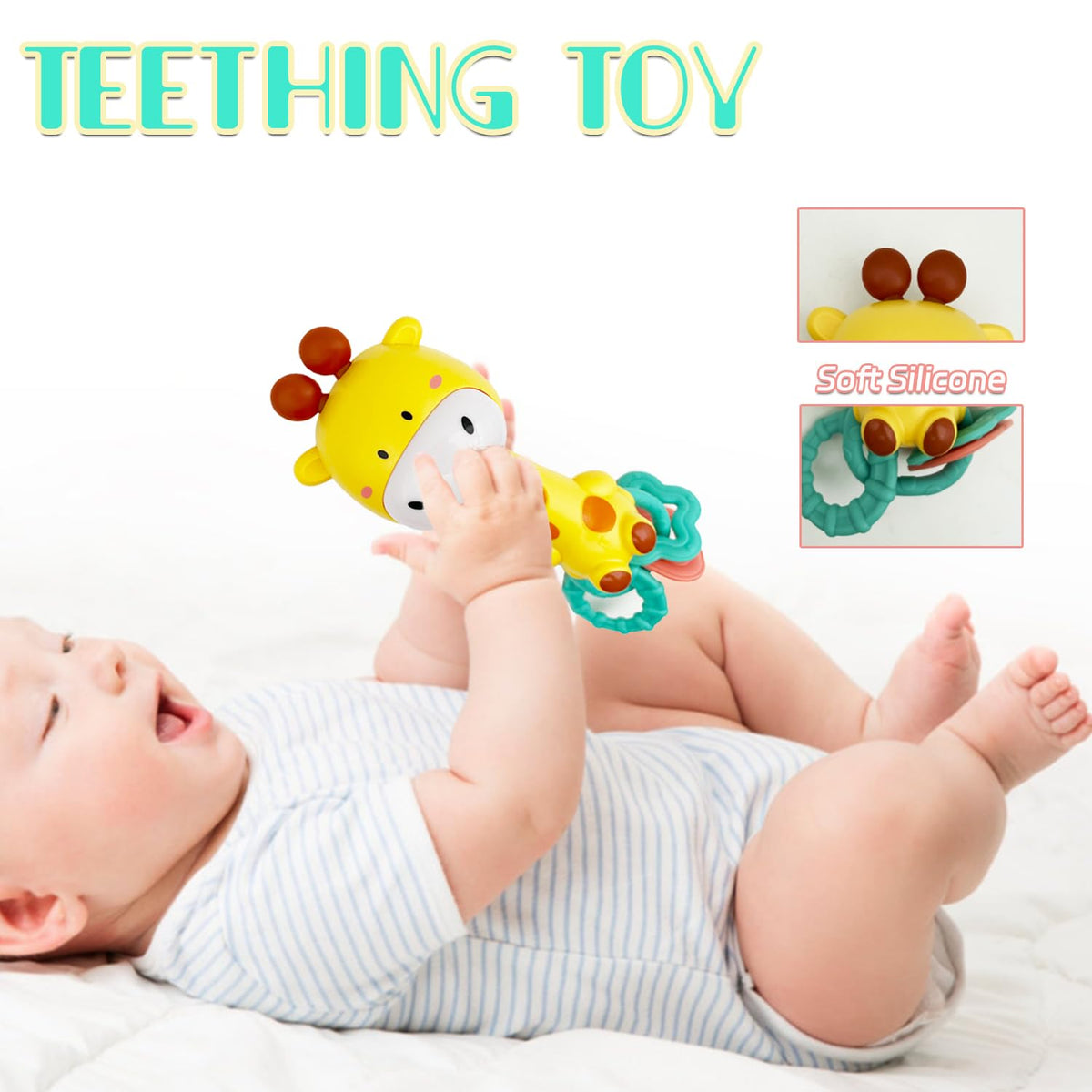 WHNKFB Bright Yellow Giraffe Baby Musical Rattle Toy – Light-Up Teether & BPA-Free