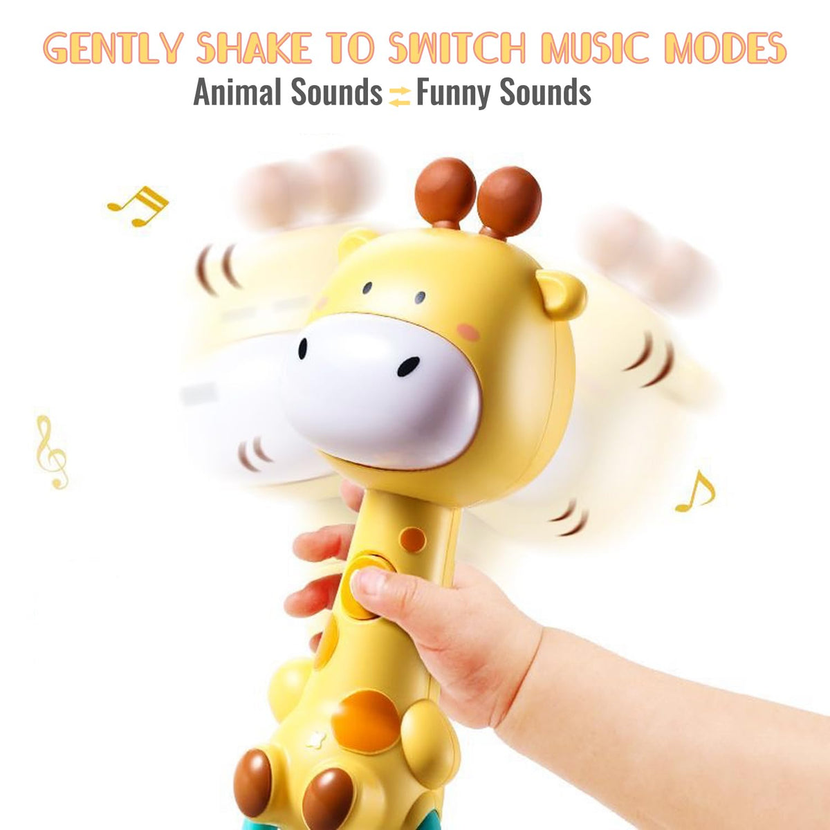 WHNKFB Bright Yellow Giraffe Baby Musical Rattle Toy – Light-Up Teether & BPA-Free