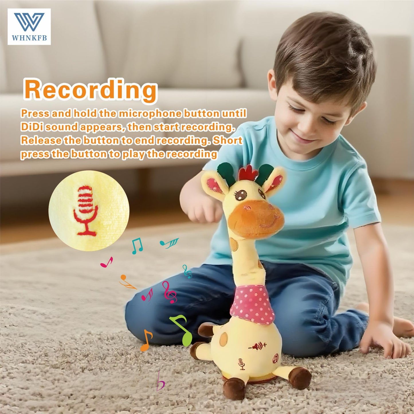 WHNKFB Dancing Giraffe Plush Toy – Talking, Singing & Light-Up Giraffe for Babies 6-12 Months