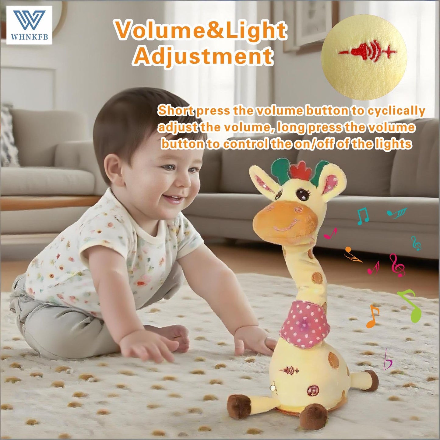 WHNKFB Dancing Giraffe Plush Toy – Talking, Singing & Light-Up Giraffe for Babies 6-12 Months