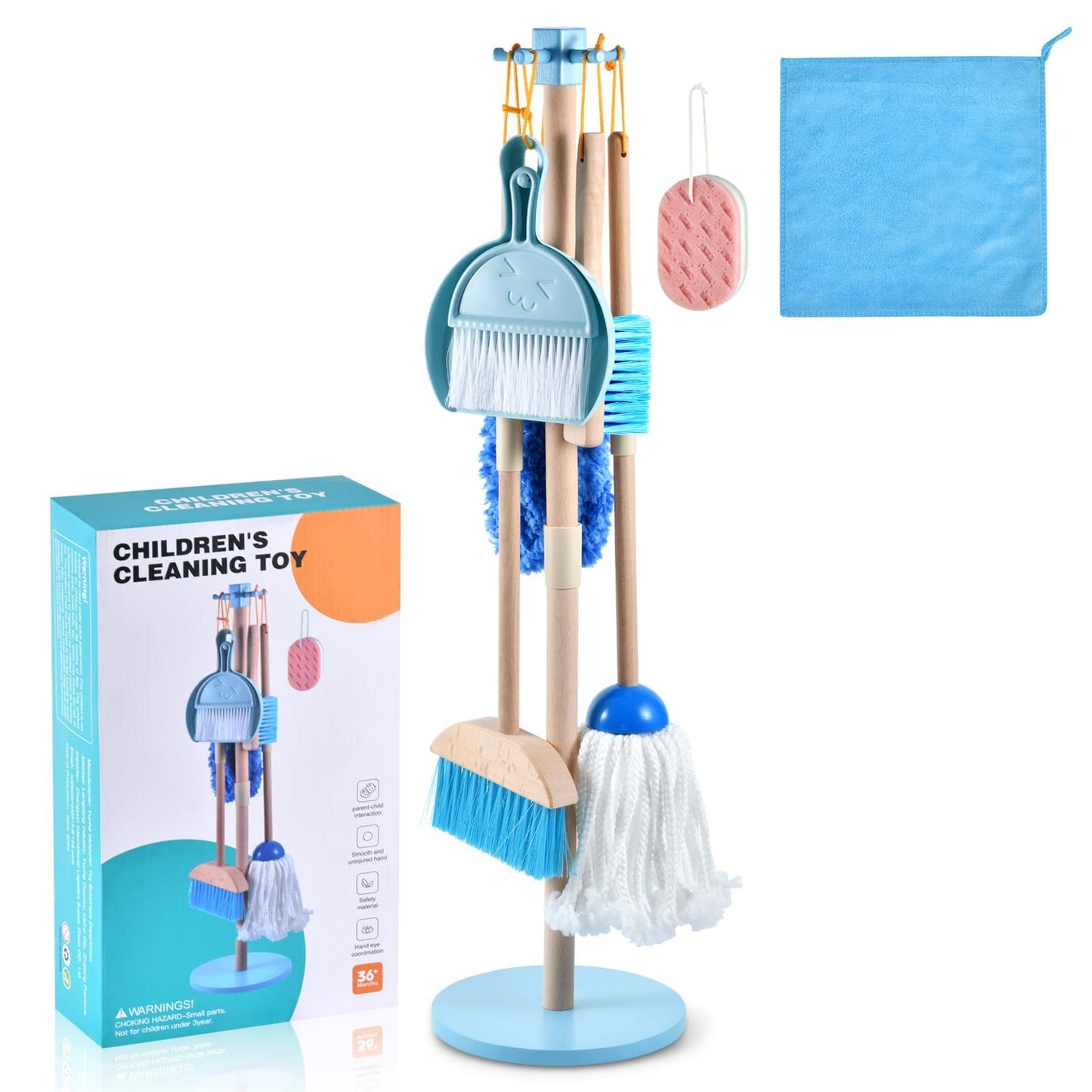 WHOHOLL 9 Pcs Wooden Kids Cleaning Toy Set for Toddlers 3-6 | Montessori Housekeeping Playset