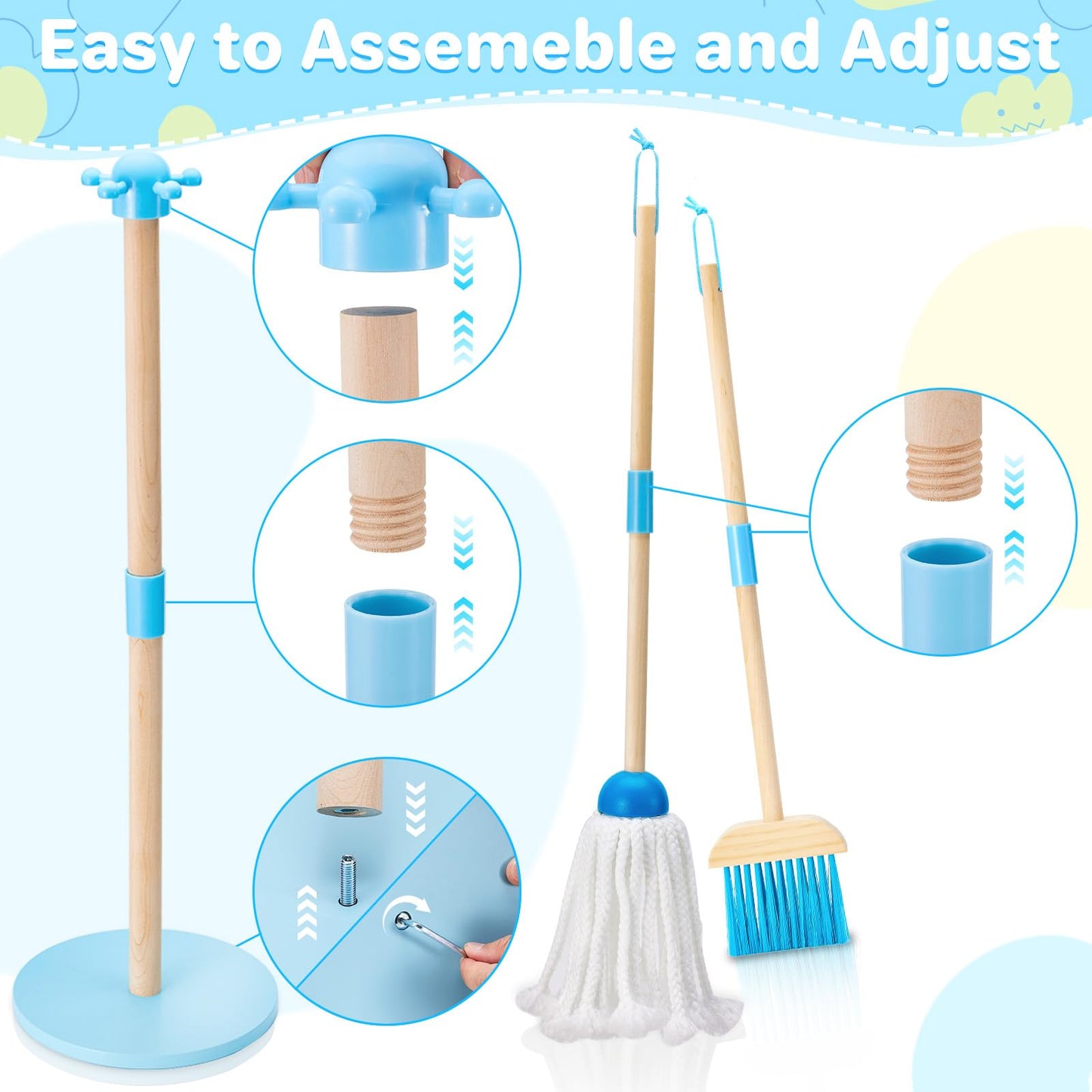 WHOHOLL 9 Pcs Wooden Kids Cleaning Toy Set for Toddlers 3-6 | Montessori Housekeeping Playset