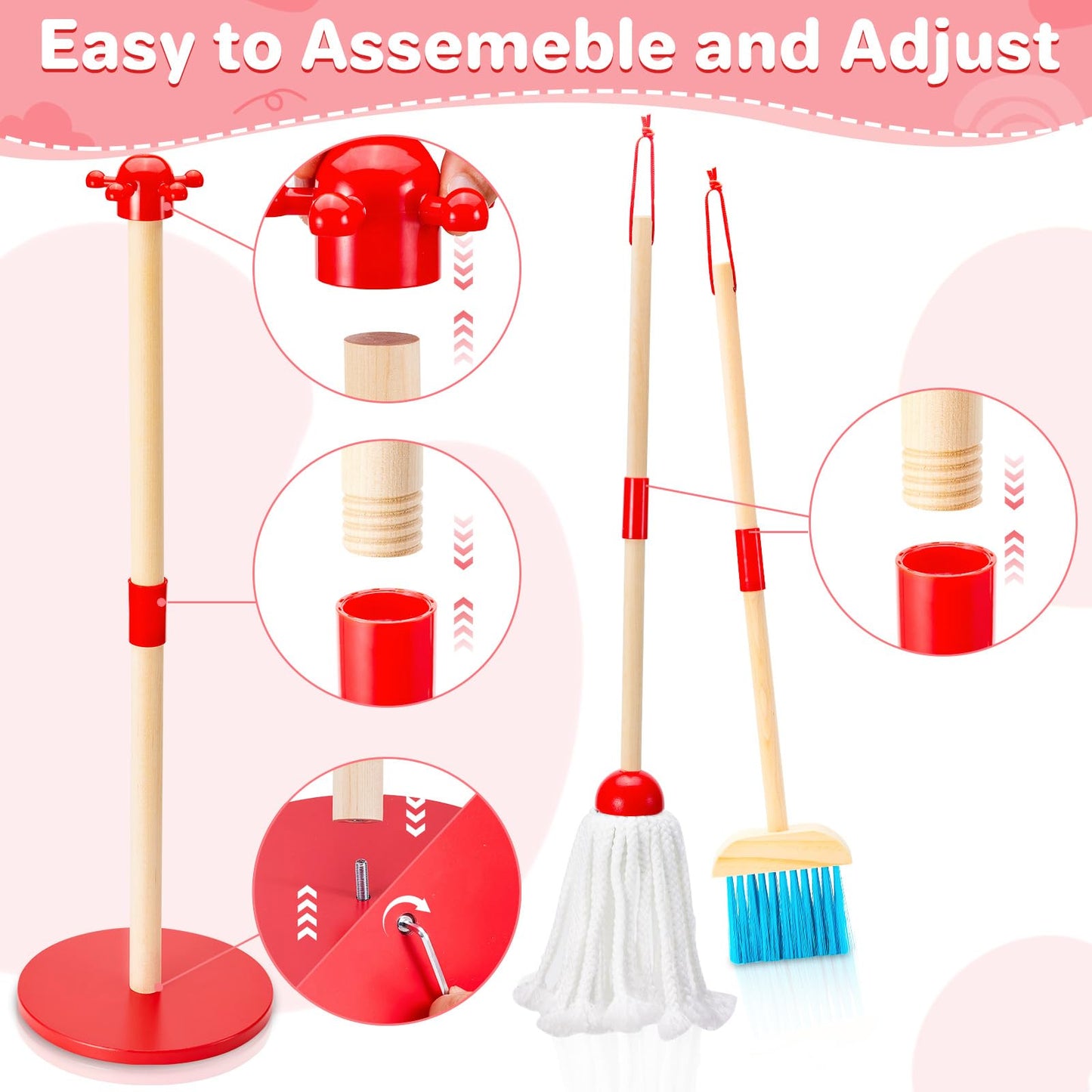 WHOHOLL Wooden Kids Cleaning Toy Set – 9-Piece Toddler Broom & Mop Set for Ages 3-6
