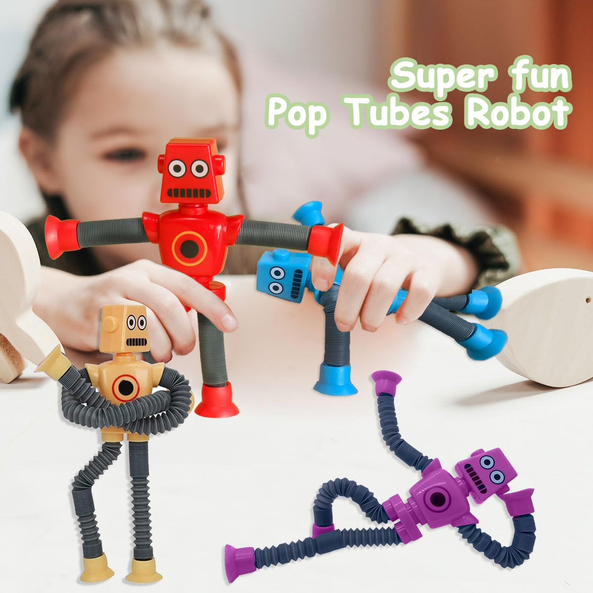 Whongkidz Pop Tubes Robot – 4 Pcs Sensory Fidget Toys for Kids | Easter Basket Stuffers