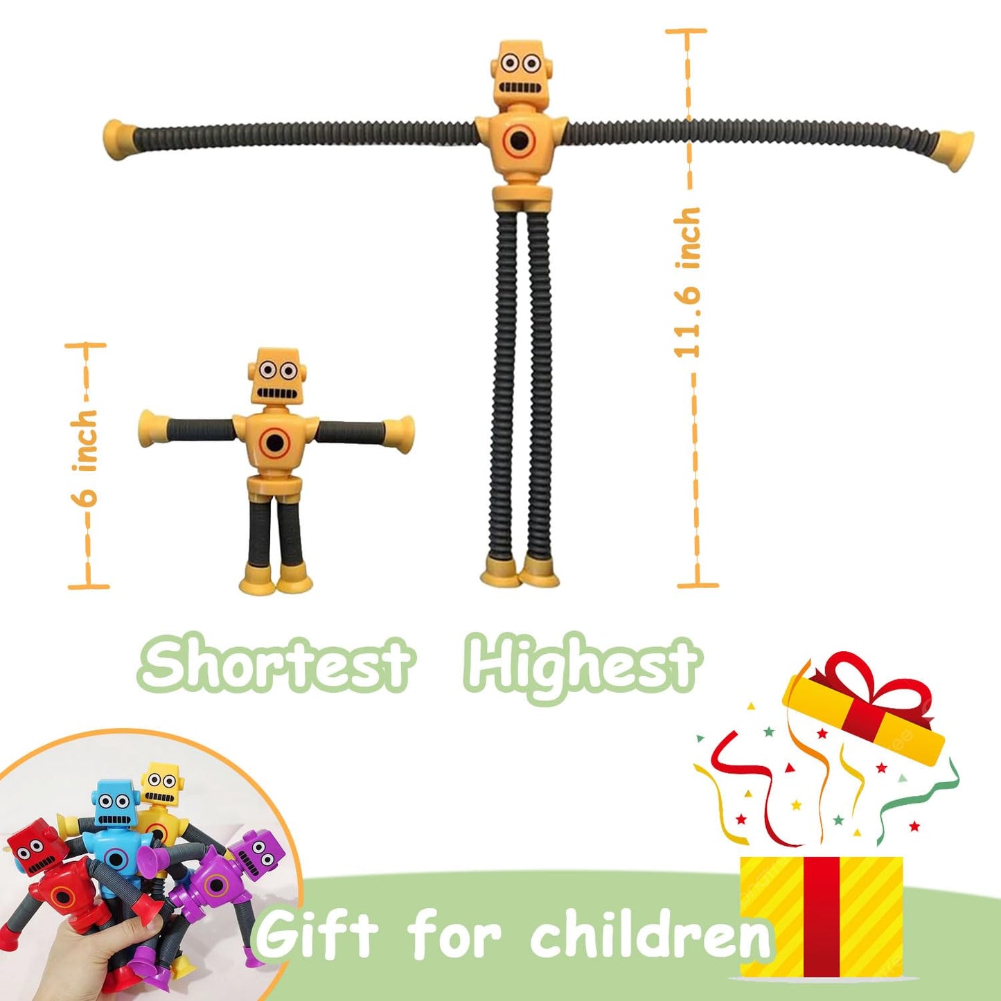 Whongkidz Pop Tubes Robot – 4 Pcs Sensory Fidget Toys for Kids | Easter Basket Stuffers