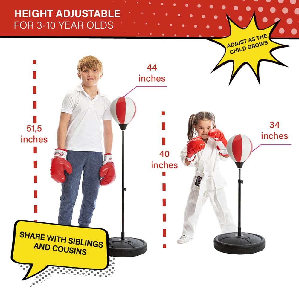 Whoobli Kids Punching Bag with Stand & Gloves | Adjustable 34–44 in