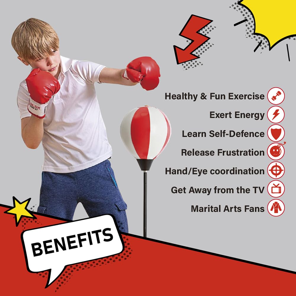 Whoobli Kids Punching Bag with Stand & Gloves | Adjustable 34–44 in
