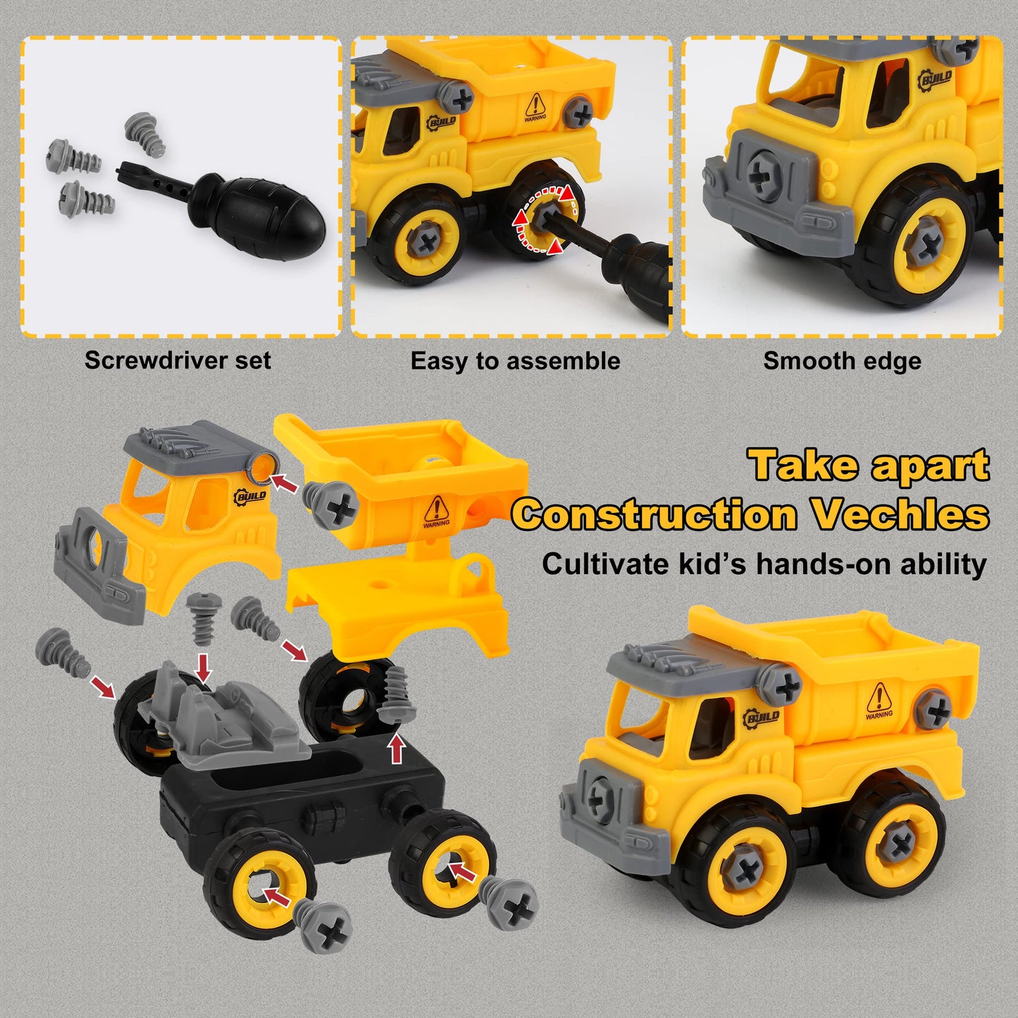 WICOTOO Sand Construction Kit with Magic Sand, 4 Take-Apart Trucks, Tower Crane, 8 Molds (Ages 4–8)