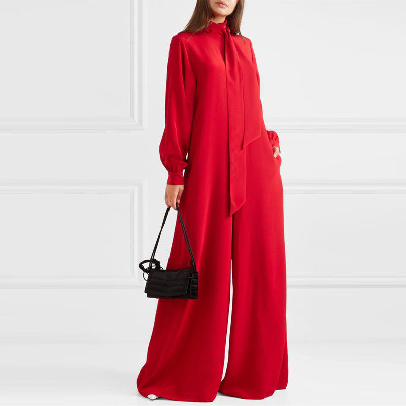 Wide Leg Long Sleeve Luxury Jumpsuit|Modest Evening Suit