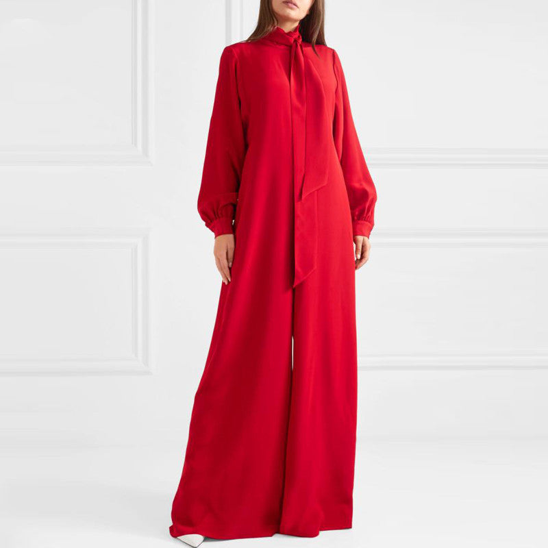 Wide Leg Long Sleeve Luxury Jumpsuit|Modest Evening Suit