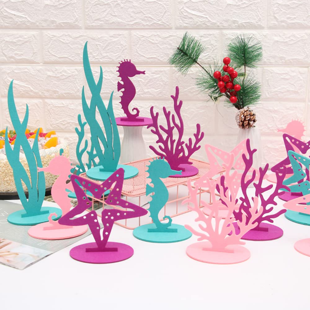 WIDELL 6-Piece Pink Mermaid Felt Table Centerpieces – Under the Sea Party Decorations
