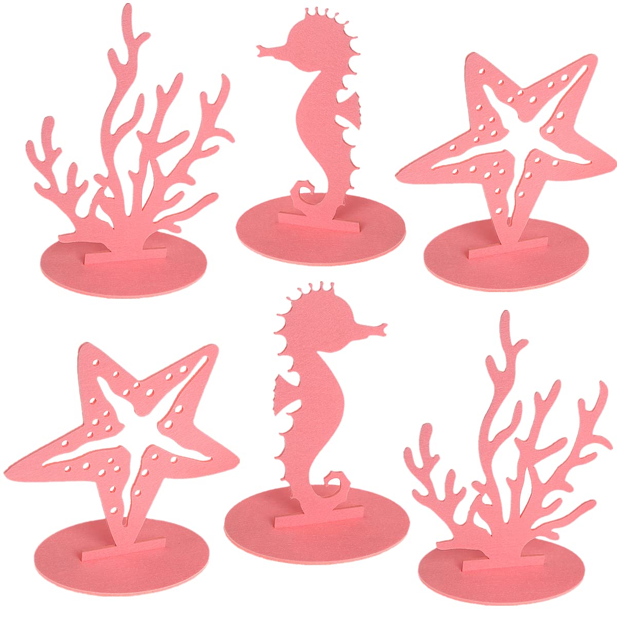 WIDELL 6-Piece Pink Mermaid Felt Table Centerpieces – Under the Sea Party Decorations