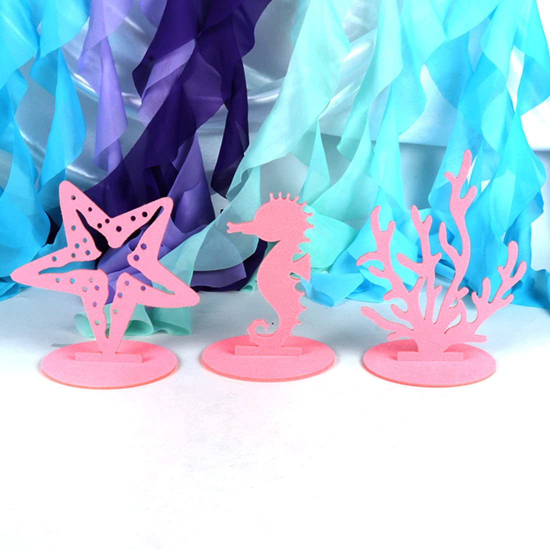 WIDELL 6-Piece Pink Mermaid Felt Table Centerpieces – Under the Sea Party Decorations