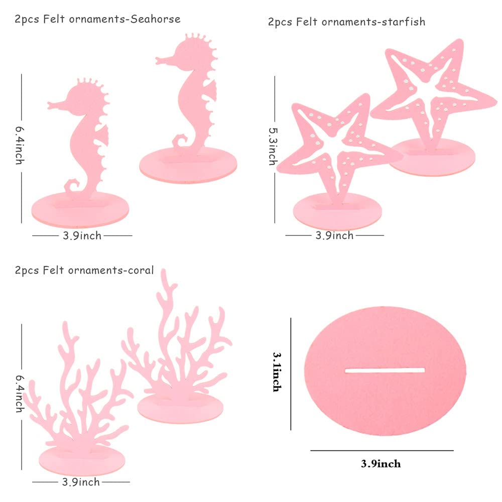 WIDELL 6-Piece Pink Mermaid Felt Table Centerpieces – Under the Sea Party Decorations