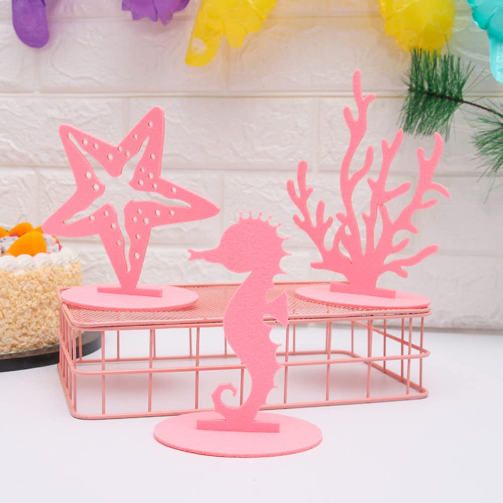 WIDELL 6-Piece Pink Mermaid Felt Table Centerpieces – Under the Sea Party Decorations
