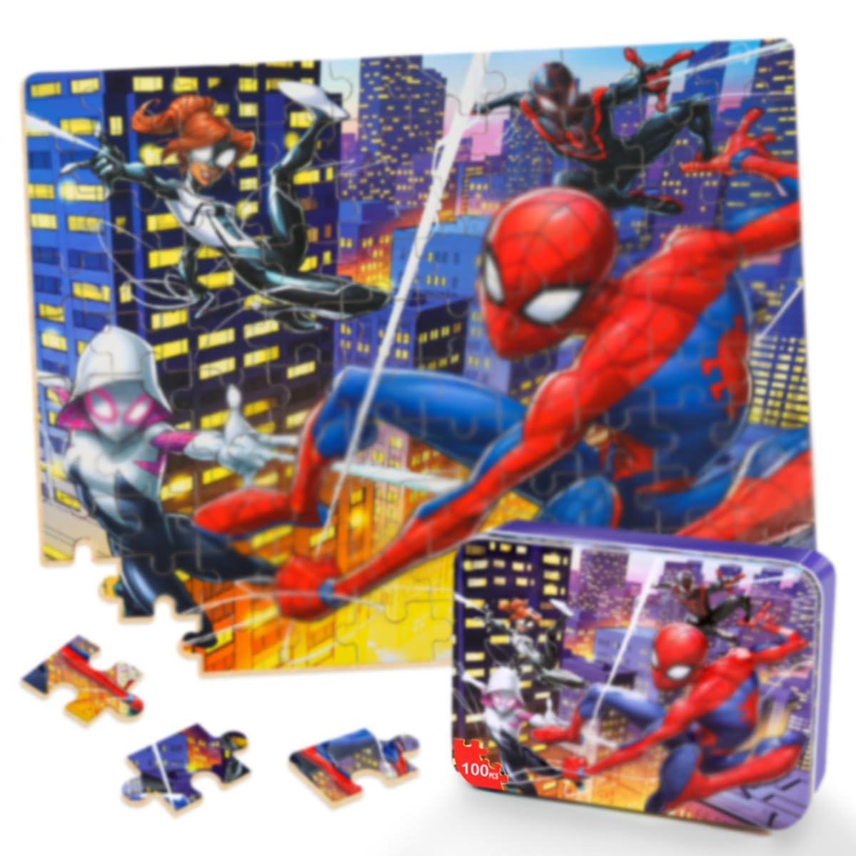 Wieewg 100-Piece Spider Jigsaw Puzzles for Kids 4-8 | Tin Box Storage