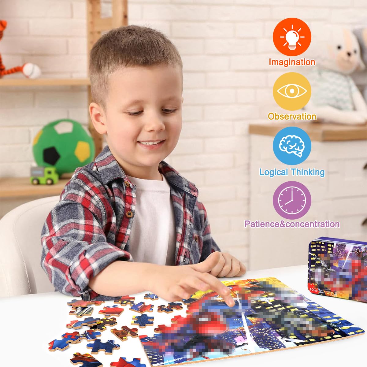 Wieewg 100-Piece Spider Jigsaw Puzzles for Kids 4-8 | Tin Box Storage