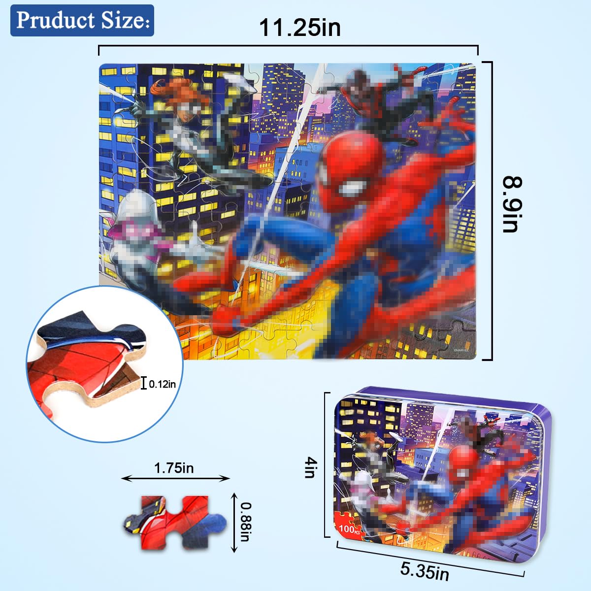 Wieewg 100-Piece Spider Jigsaw Puzzles for Kids 4-8 | Tin Box Storage