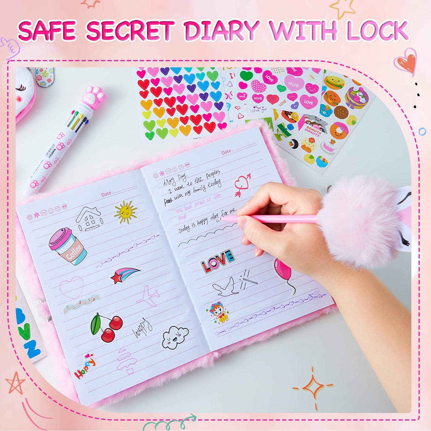 WIEWUSCH Fox Diary with Lock — Gift Journal Kit for Girls (Pink), 6–12 Years