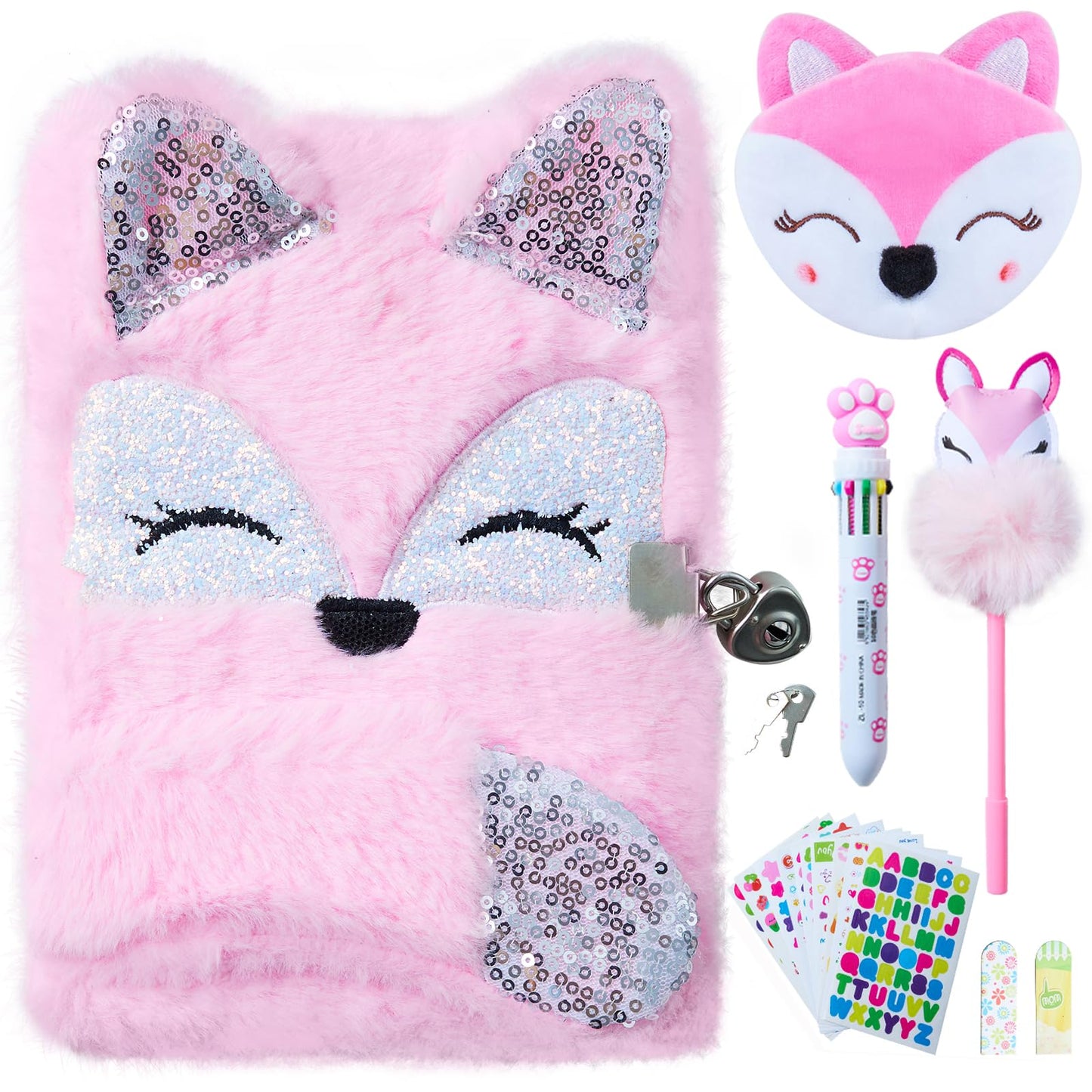 WIEWUSCH Fox Diary with Lock — Gift Journal Kit for Girls (Pink), 6–12 Years