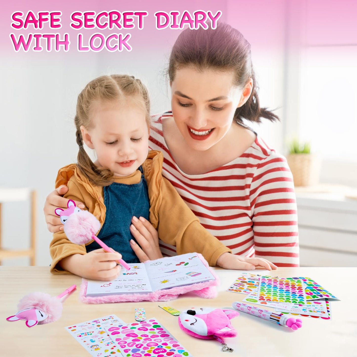 WIEWUSCH Fox Diary with Lock — Gift Journal Kit for Girls (Pink), 6–12 Years