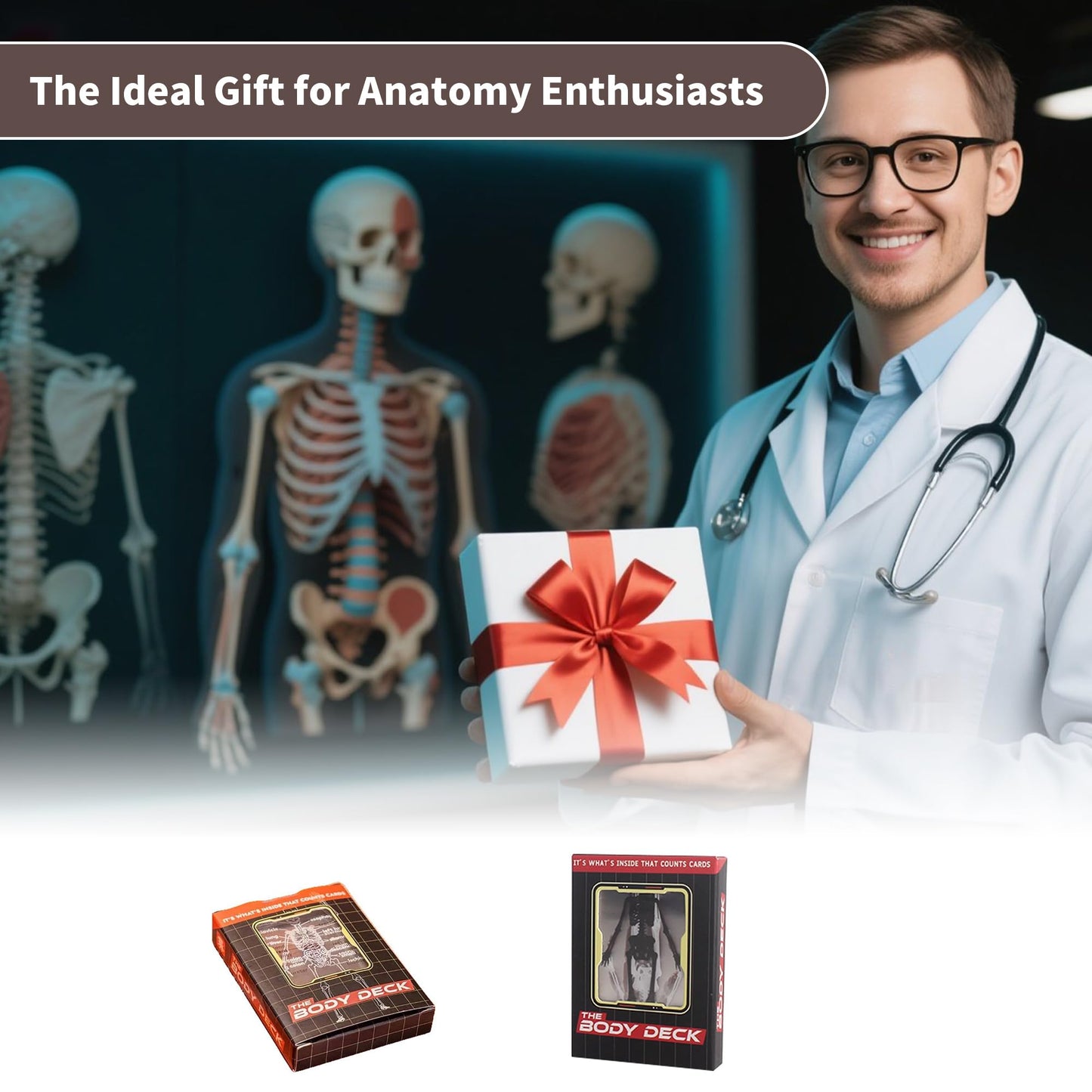 WIizyzfhy The Body Deck: 3D Anatomy Playing Cards, Waterproof Transparent Skeleton Cards (54 pcs)