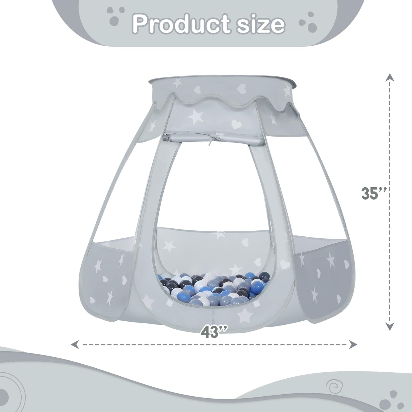 Wilhunter Baby Ball Pit with 50 Balls – Pop Up Play Tent for Toddlers (Gray/White/Baby Blue, 109x90 cm)