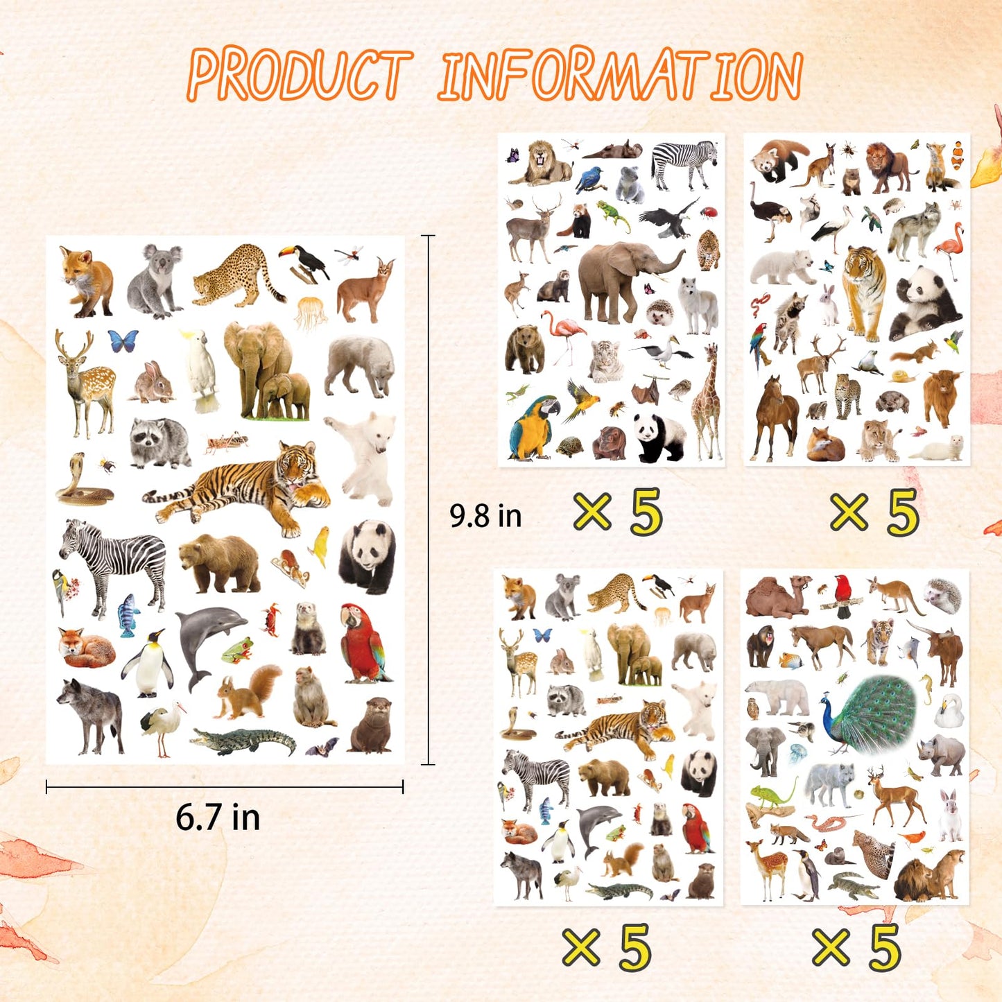 Wild Animals Stickers 750 Count – Safari Jungle Wildlife Sticker Set for Scrapbooks & Decor