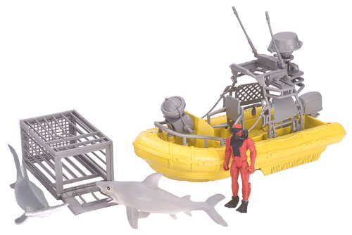 Wild Republic E-Team X Shark Set Playset – 4-Piece Shark Toy, Boat, Cage