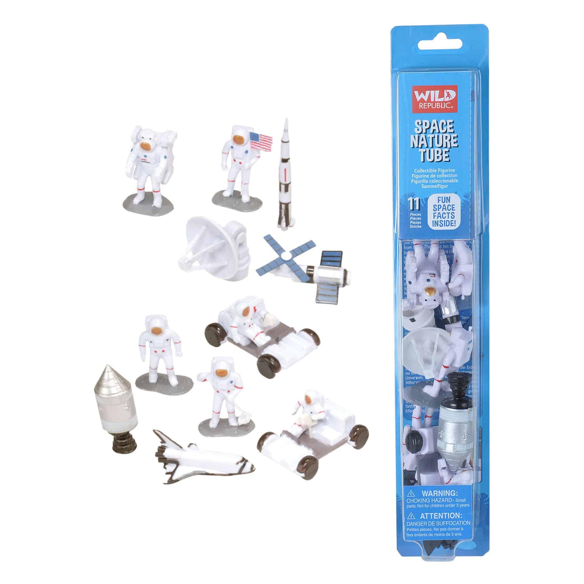 Wild Republic Space Nature Tubes: Space Shuttle Astronaut Lunar Rover Satellites — 1.5 to 3 Inch Figures