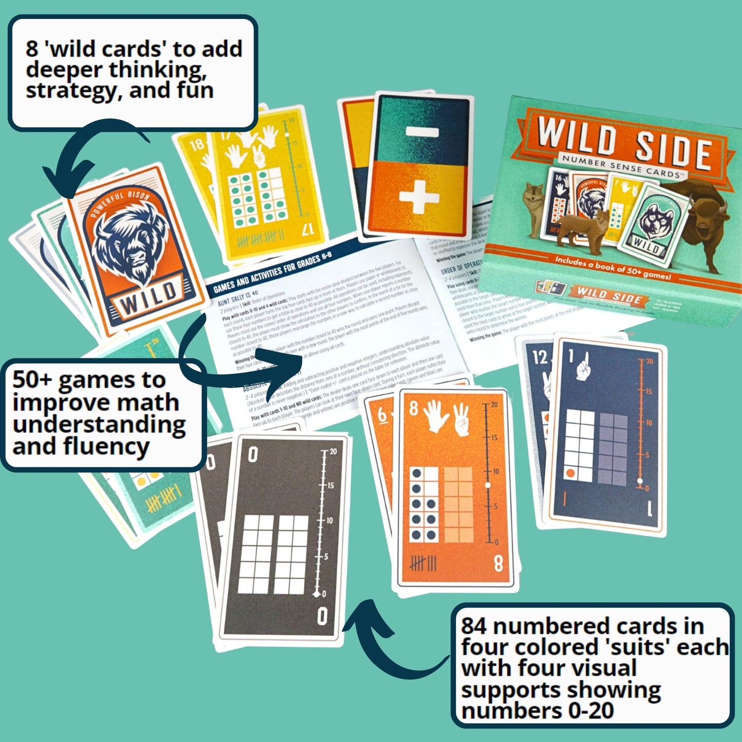 Wild Side Number Sense Cards – Award-Winning 50+ Math Games for Kids