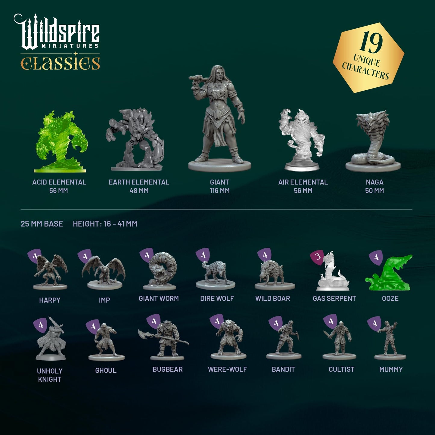Wildspire Classic Encounters Expansion Set I — 60 Unpainted 28mm D&D Miniatures