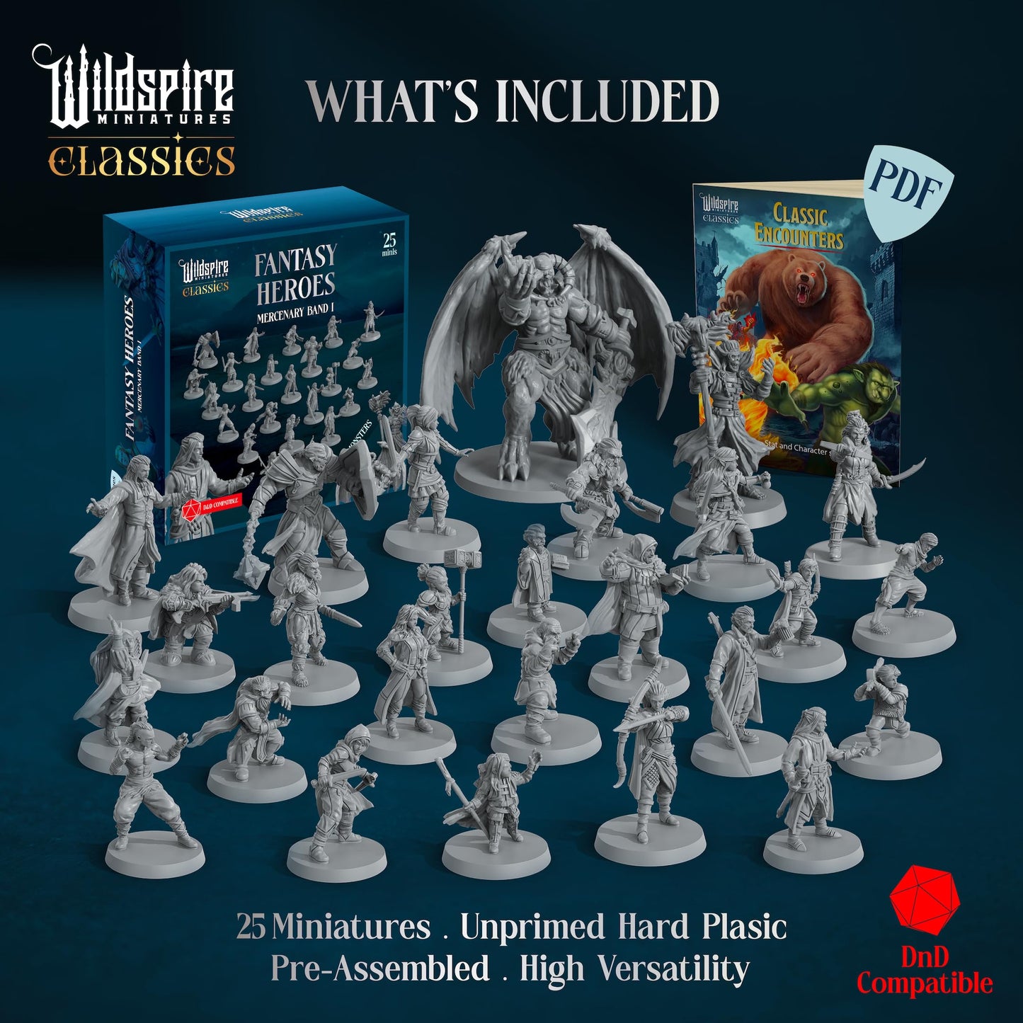 Wildspire Classic Heroes: Mercenary Band I – 25 Paintable 28mm D&D Minis