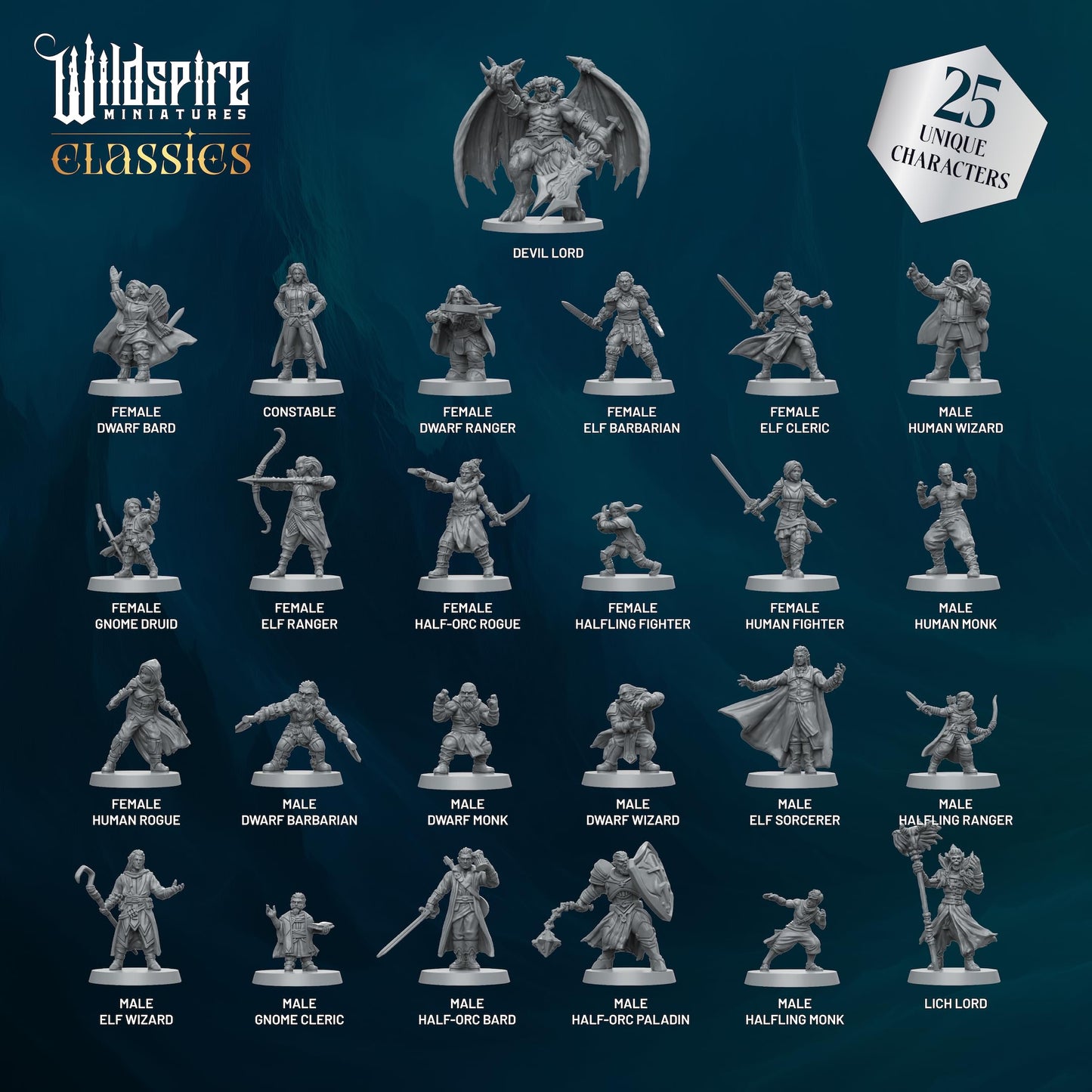 Wildspire Classic Heroes: Mercenary Band I – 25 Paintable 28mm D&D Minis