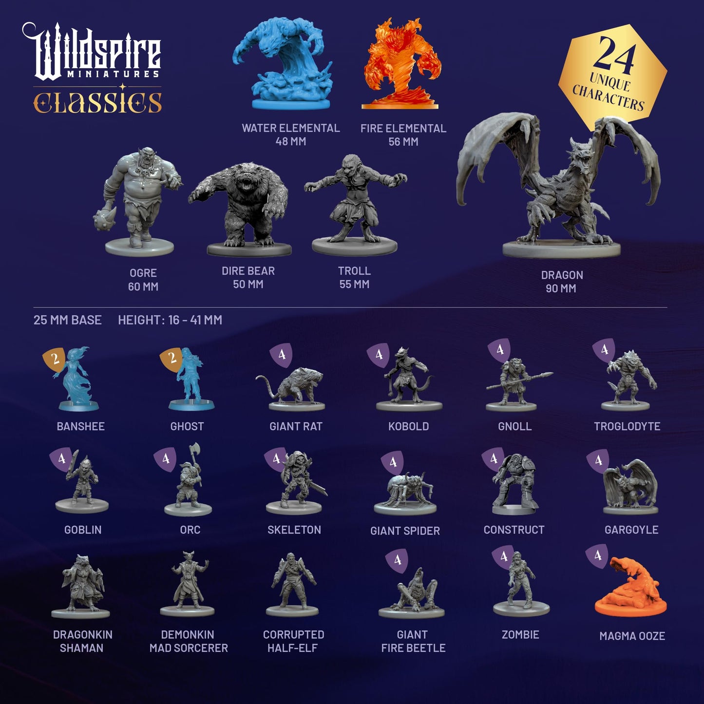 Wildspire Classic Encounters: 65 Iconic DND Miniatures, 28mm, Unpainted
